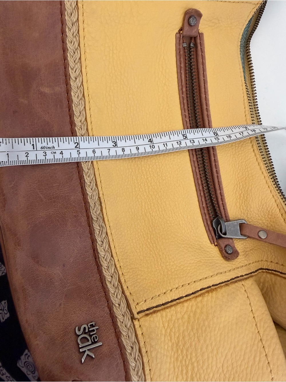 The Sak Yellow & Brown Two-Tone Leather Hobo Shoulder Bag Purse Tassel Boho - Picture 8 of 10